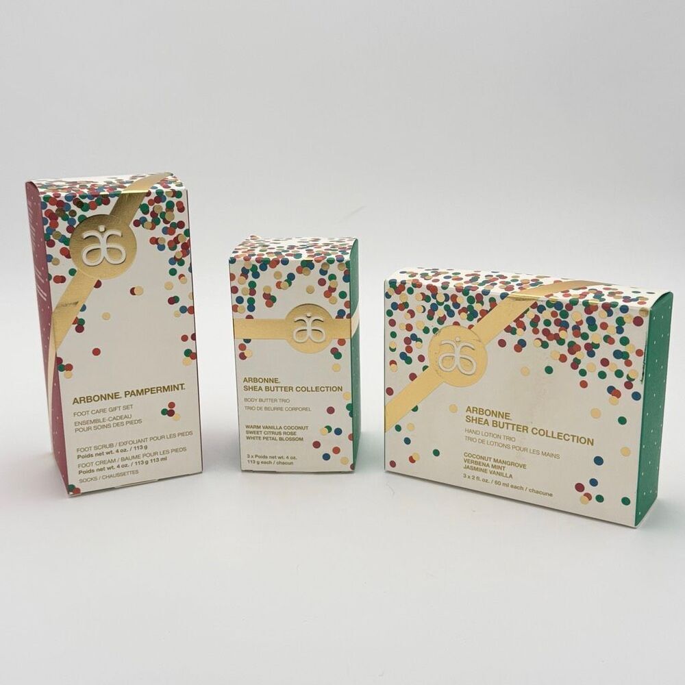 Arbonne Lot of Full Size Body Butter Trio Foot and Hand Lotion Trio - Coconut Mu